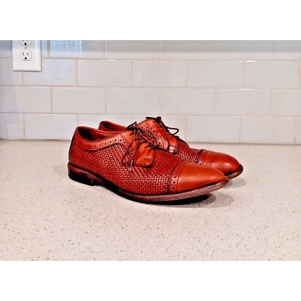 Allen Edmonds Shreveport Men's Woven Oxfords Shoes Camel 8.5 Tan Dress